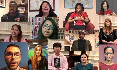 collage of international students with video testimonials