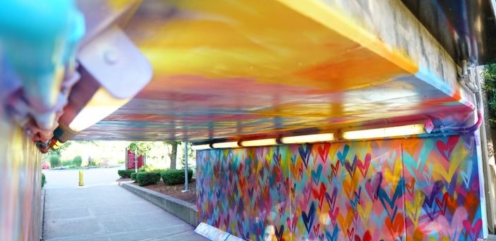 Look into tunnel as it's being painted